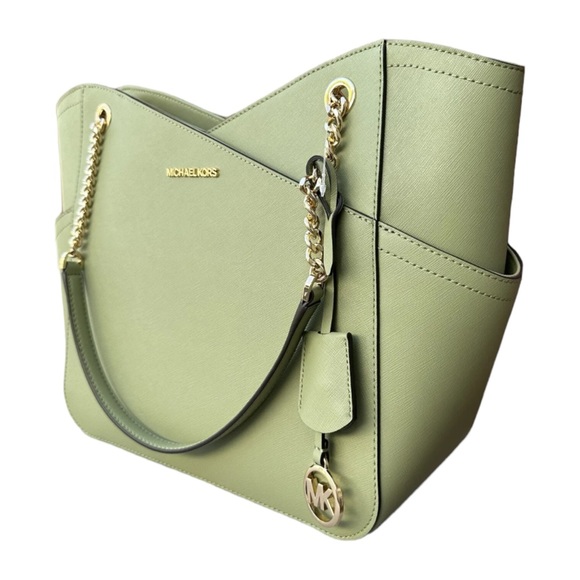 Michael Kors Jet Set Travel Large Chain Shoulder Tote Leather MK Signature PVC - Picture 3 of 9